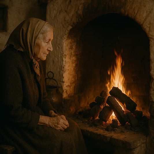 Woman in front of fire
