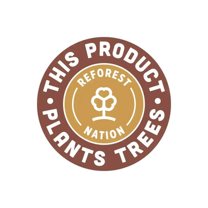 Round Reforest Nation badge reading This Product Plants Trees