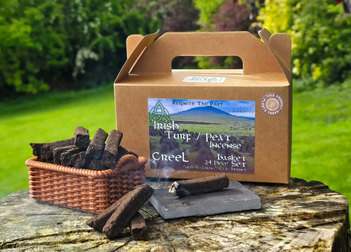 Irish Peat Incense 'Creel' Basket Set (24 pc) - The smell of Ancient Ireland Aureal Turf Incense