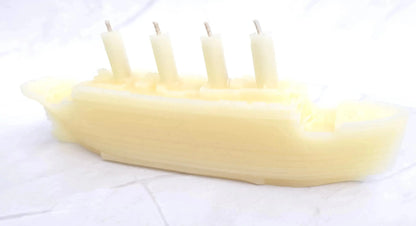 Cream beeswax Titanic candle with four funnels shaped as wicks